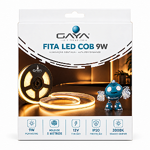 FITA DE LED COB DETAIL 9W/M 3000K BRANCO QUENTE 12V 5 METROS 900 LUMENS/M IRC80 IP20 - GAYA