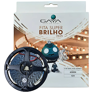 FITA DE LED SUPER BRILHO 2835 12W/M 6000K 120LEDS METRO 1100L/M IP20 12V - GAYA