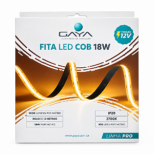 FITA DE LED COB 18W 2700K 12V 5 METROS 1800 LUMENS/M IP20 - GAYA