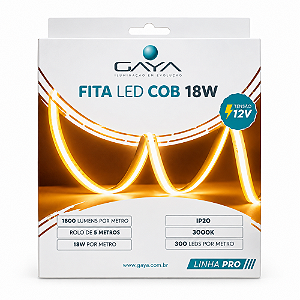 FITA DE LED COB 18W 3000K 12V 5 METROS 1800 LUMENS/M IP20 - GAYA