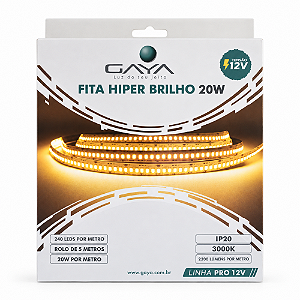 FITA DE LED HIPER BRILHO 20W/M 2200LM/M 3000K IP20 12V - GAYA