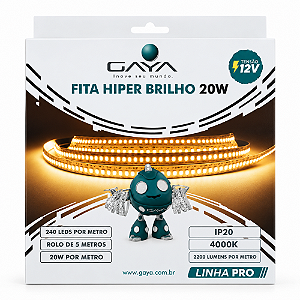 FITA DE LED HIPER BRILHO 20W/M 2200LM/M 4000K IP20 12V - GAYA