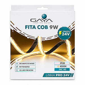 FITA COB 9W POR METRO 24V 4000K BRANCO NEUTRO 900 LUMENS/METRO 5M IP20 IRC90 LINHA PRO - GAYA