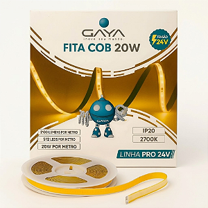 FITA DE LED COB 20W/M 2700K BRANCO QUENTE IP20 24V IRC90 5 MT PRO - GAYA