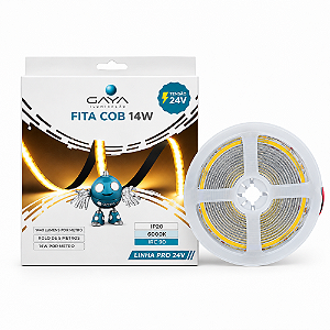 FITA DE LED COB 14W/M 6000K BRANCO FRIO 24V 5 METROS 1400 LÚMENS/M IP20 IRC90 PRO - GAYA