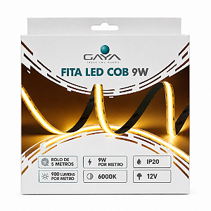 FITA DE LED COB 9W POR METRO 24V 6000K BRANCO FRIO 900 LUMENS/METRO 5M IP20 IRC90 LINHA PRO - GAYA