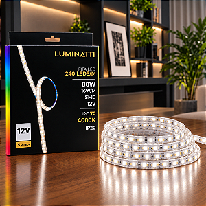 FITA DE LED 240LEDS 80W 16W/M SMD 12V 5M IRC70 4000K IP20 - LUMINATTI - LM1900