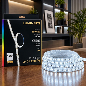 FITA DE LED 240LEDS 80W 16W/M SMD 12V 5M IRC70 6000K IP20 - LUMINATTI - LM2377