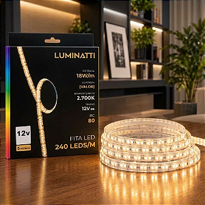 FITA DE LED 240LEDS 90W 18W/M SMD 12V 5M IRC80 2700K IP20 - LUMINATTI - LM2029