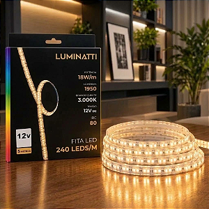 FITA DE LED 240LEDS 90W 18W/M SMD 12V 5M IRC80 1950LM/M 3000K IP20 - LUMINATTI - LM2445