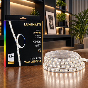 FITA DE LED 240LEDS 100W 20W/M SMD 12V 5M IRC90 4000K IP20 - LUMINATTI - LM1912