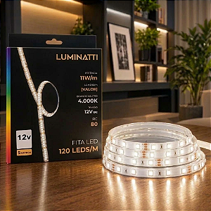 FITA DE LED 120LEDS 55W 11W/M SMD 12V 5M IRC80 3000K IP20 - LUMINATTI - LM2443