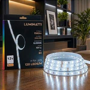 FITA DE LED 120LEDS 55W 11W/M SMD 12V 5M IRC80 6000K IP20 - LUMINATTI - LM2032