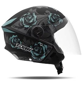 Capacete Pro tork New Liberty Three Flowers - Preto Fosco / Azul