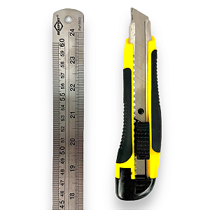 Kit Régua Aço Inox 60cm + Estilete Profissional 18mm