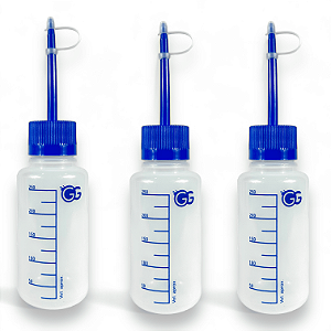 Kit 3 Pisseta Plástica Graduada 250ML Bico Reto Com Tampa