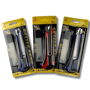 Estilete Profissional Largo Emborrachado 18mm 3 Lâminas Extras 1 Unidade Cor Sortida