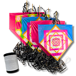 Kit Pipa Infantil Murcha 50cm Com Rabiola e Linha Fio 10 de 500jds no Porta Linha