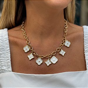 COLAR SIMBOLOS BRANCO DOURADO