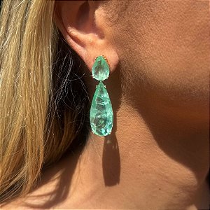 BRINCO DUAS GOTAS GRANDES VERDE DOURADO