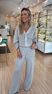CONJUNTO TRICOT OVER SIZE CALÇA E CASAQUITO AREIA