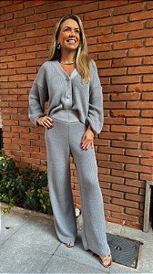 CONJUNTO TRICOT OVER SIZE CALÇA E CASAQUITO CINZA