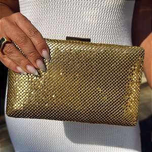 CLUTCH QUADRADA MALHA DOURADA