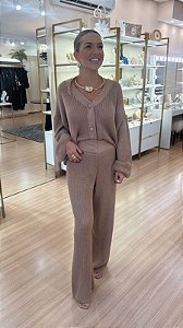 CONJUNTO TRICOT OVER SIZE CALÇA E CASAQUITO NUDE