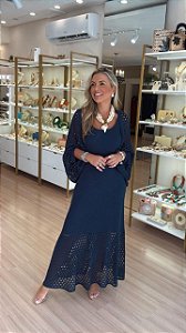 VESTIDO TRICOT COM CASAQUETO AZUL MARINHO