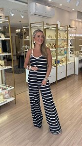 MACACÃO LISTRAS AMARRAÇÃO NAS COSTAS AZUL