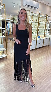 VESTIDO TRICOT ALÇA MODAL FRANJA PRETO