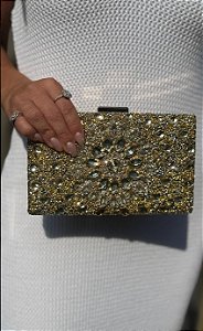 CLUTCH FLOR GRANDE PEDRAS DOURADAS