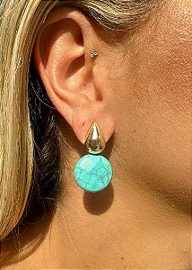BRINCO BASE GOTA DOURADA C NANO TURQUESA