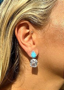 BRINCO BASE CRISTAL QUADRADA GOTA NANO TURQUESA