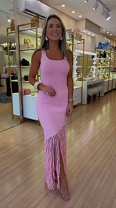 VESTIDO ALÇA FRANJA ROSA