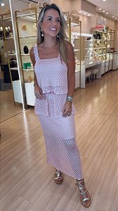 CONJUNTO CROPPED E SAIA BABADO QUADRIL ROSA