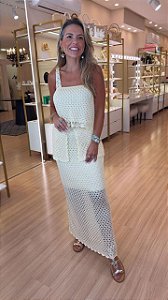 CONJUNTO CROPPED E SAIA BABADO QUADRIL AMARELO