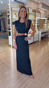 VESTIDO FLUITY ASSIMETRICO ORGANICO PRETO