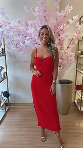 VESTIDO TRICOT ALÇA ARGOLA VERMELHO