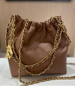 BOLSA SACO METALASSE ALÇA CORRENTE ROSE