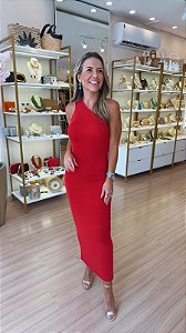 VESTIDO TRICOT OMBRO SÓ MODAL LUREX VERMELHO