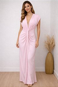 VESTIDO MIDI NÓ SEM MANGA ROSA