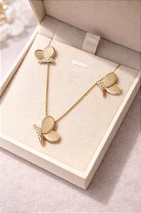 CONJUNTO BORBOLETA CRAVEJADO DOURADO