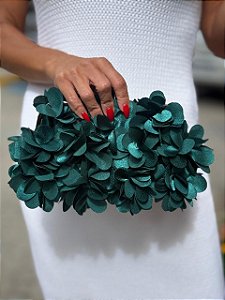 BOLSA PETALAS FLOR FECHO CARTEIRA VERDE