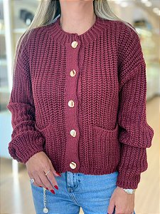 CASAQUETO TRICOT BOTÕES MARSALA