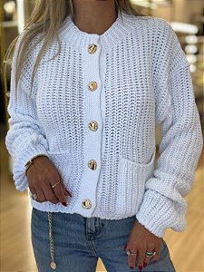 CASAQUETO TRICOT BOTÕES BRANCO