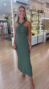 VESTIDO TRICOT DECOTE CRUZADO FRENTE VERDE