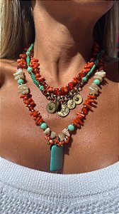 MAXI COLAR TRIPLO PLACA NANO TURQUESA