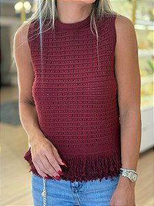 BLUSA TRICOT REGATA COM FRANJA MARSALA