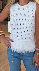 BLUSA TRICOT REGATA COM FRANJA OFF WHITE